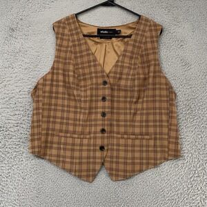 Torrid Studio Suit Vest Womens 1X Beige Plaid Lined Academia Y2K Workwear Office